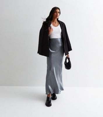 Grey satin 2025 maxi skirt