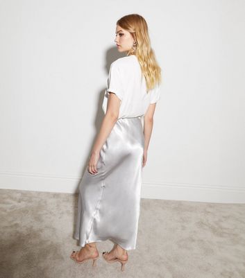 Silver satin skirt sale