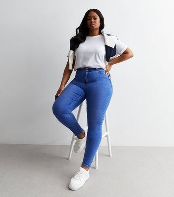 Curves Bright Blue Lift Shape High Waist Yazmin Skinny Jeans New Look