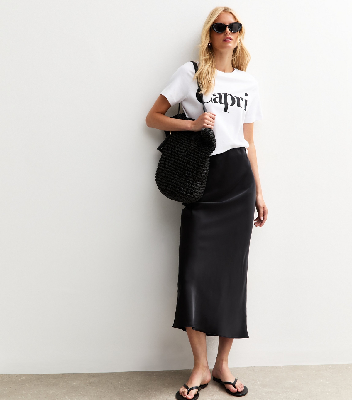 Women's Tall Black Satin Midi Skirt New Look