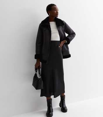 Tall Black Satin Midi Skirt