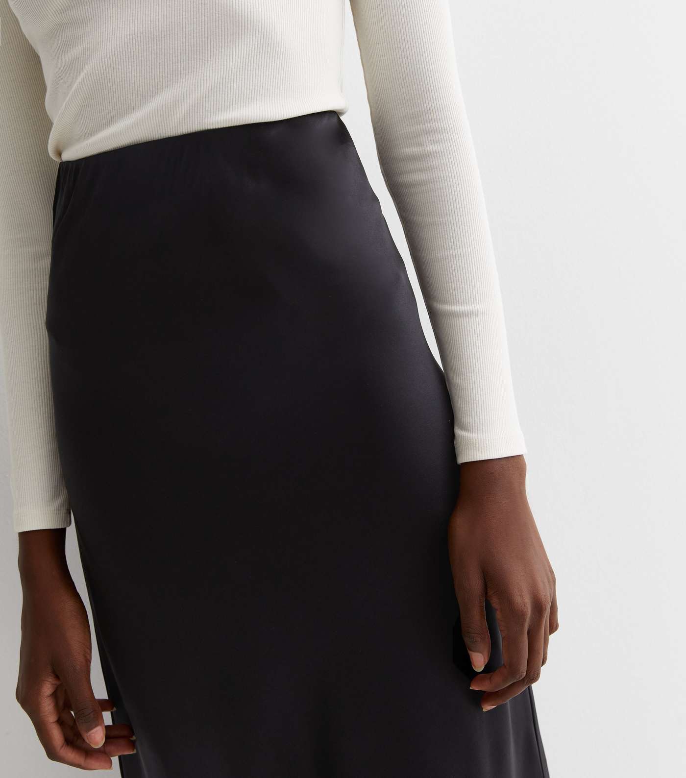 Tall Black Satin Midi Skirt Image 2