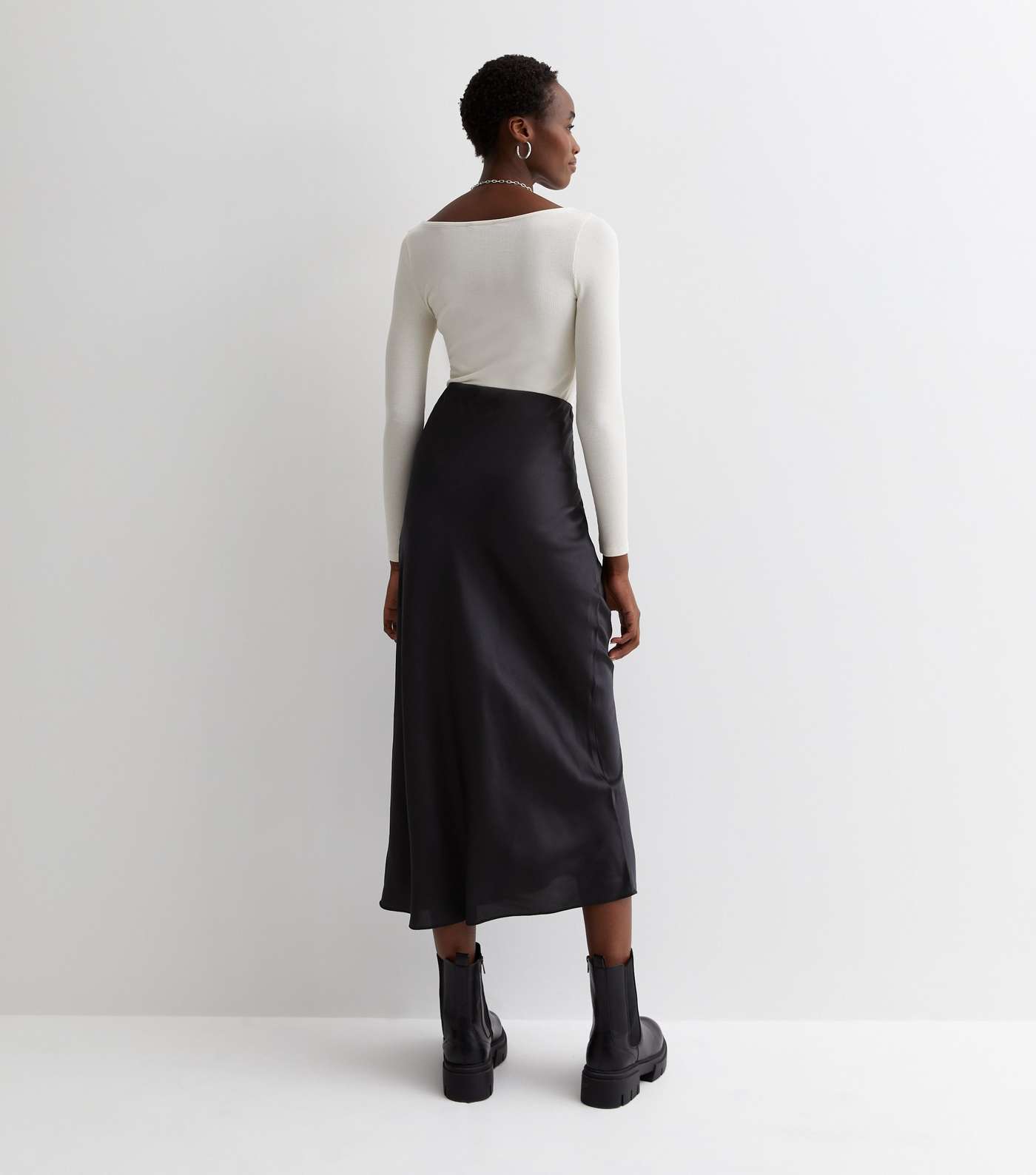 Tall Black Satin Midi Skirt Image 4