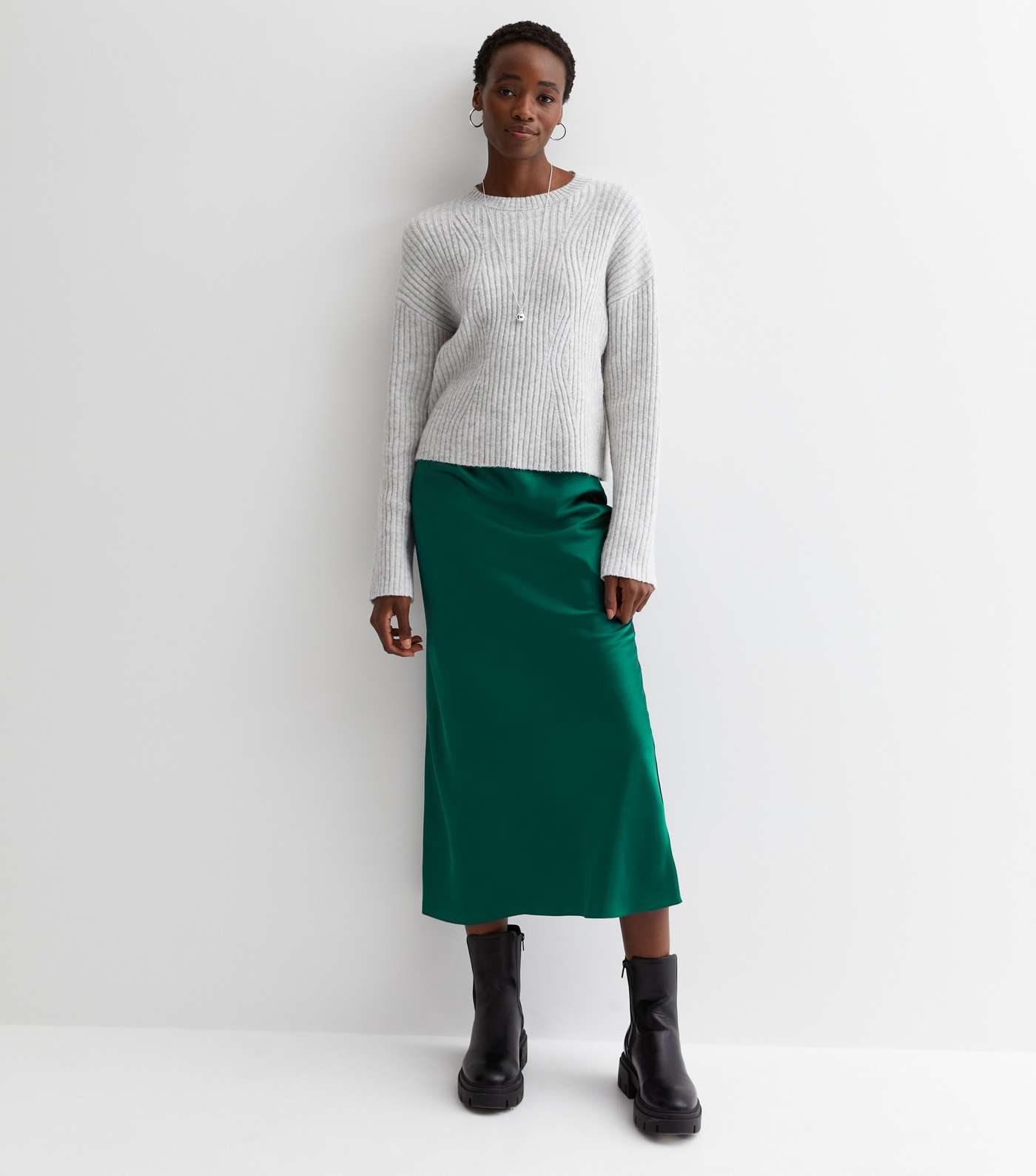Tall Dark Green Satin Midaxi Skirt Image 3