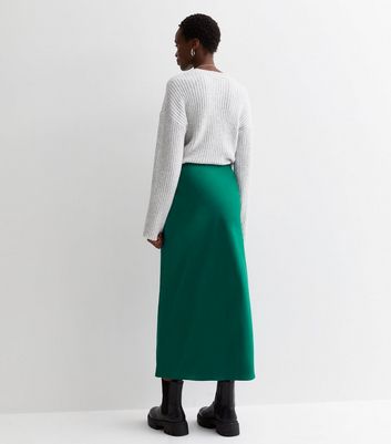 Tall Dark Green Satin Midaxi Skirt New Look