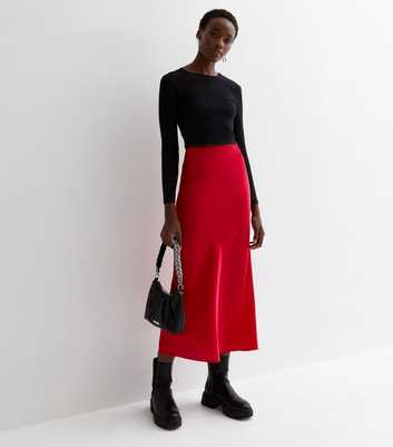 Tall Red Satin Midaxi Skirt
