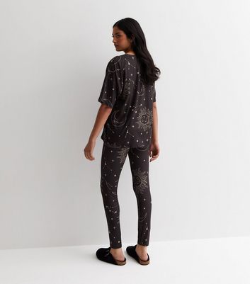 Black Legging Pyjama Set with Celestial Print New Look