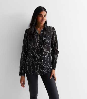 Black Abstract Print Long Sleeve Oversized Shirt