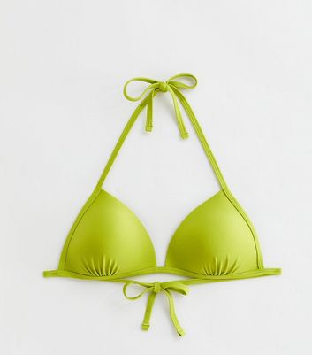 Lime Green Moulded Triangle Bikini Top New Look