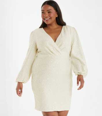 QUIZ Curves White Sequin Wrap Mini Dress