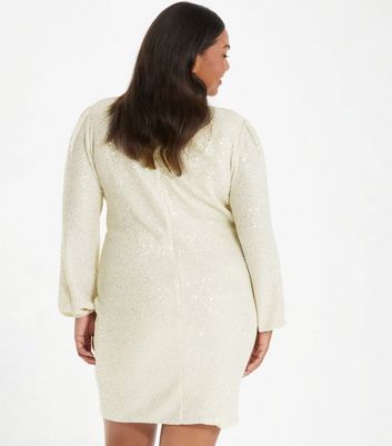 QUIZ Curves White Sequin Wrap Mini Dress New Look