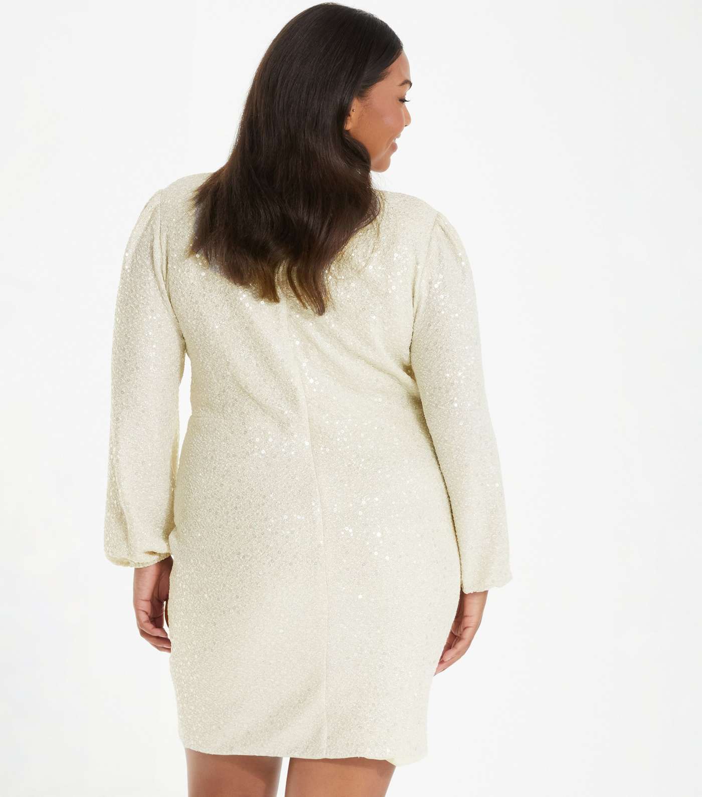 QUIZ Curves White Sequin Wrap Mini Dress Image 3