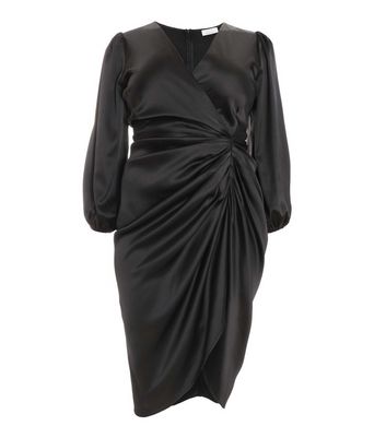 Shape black satin wrap cheap dress