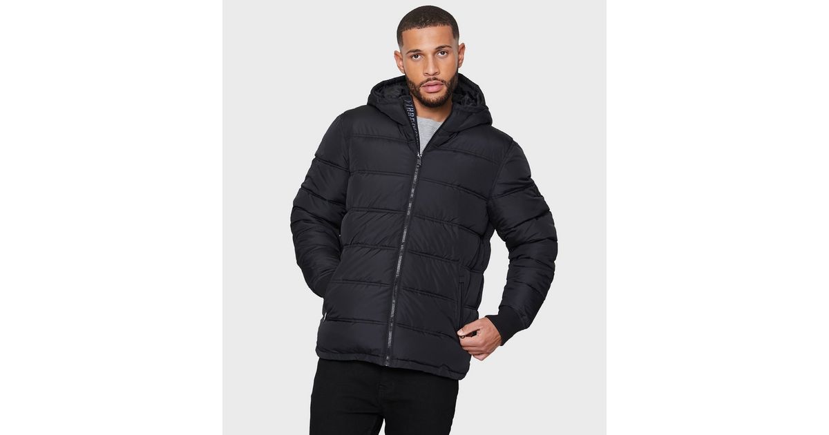 Threadbare Black Hooded Puffer Jacket | New Look