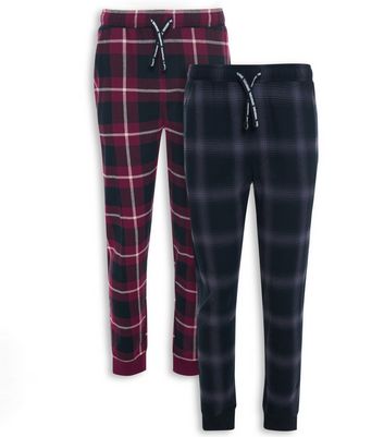 Threadbare 2 Pack Black Cotton Check Pyjama Bottoms New Look