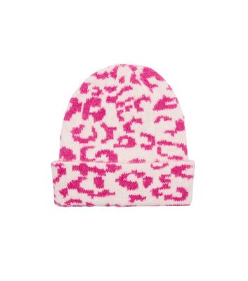 ONLY Pink Leopard Print Knit Beanie New Look