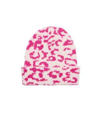 ONLY Pink Leopard Print Knit Beanie