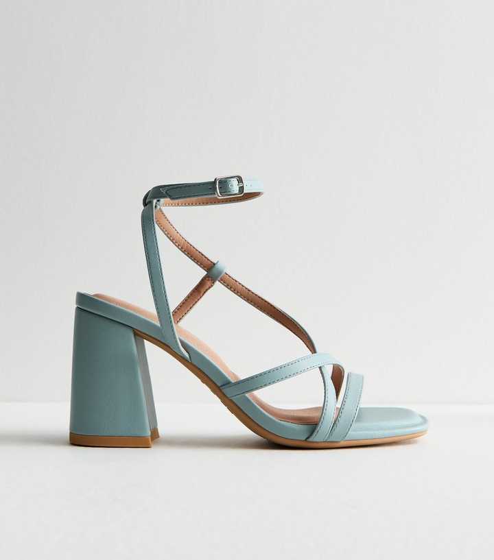 Pale Blue Strappy Block Heel Sandals
