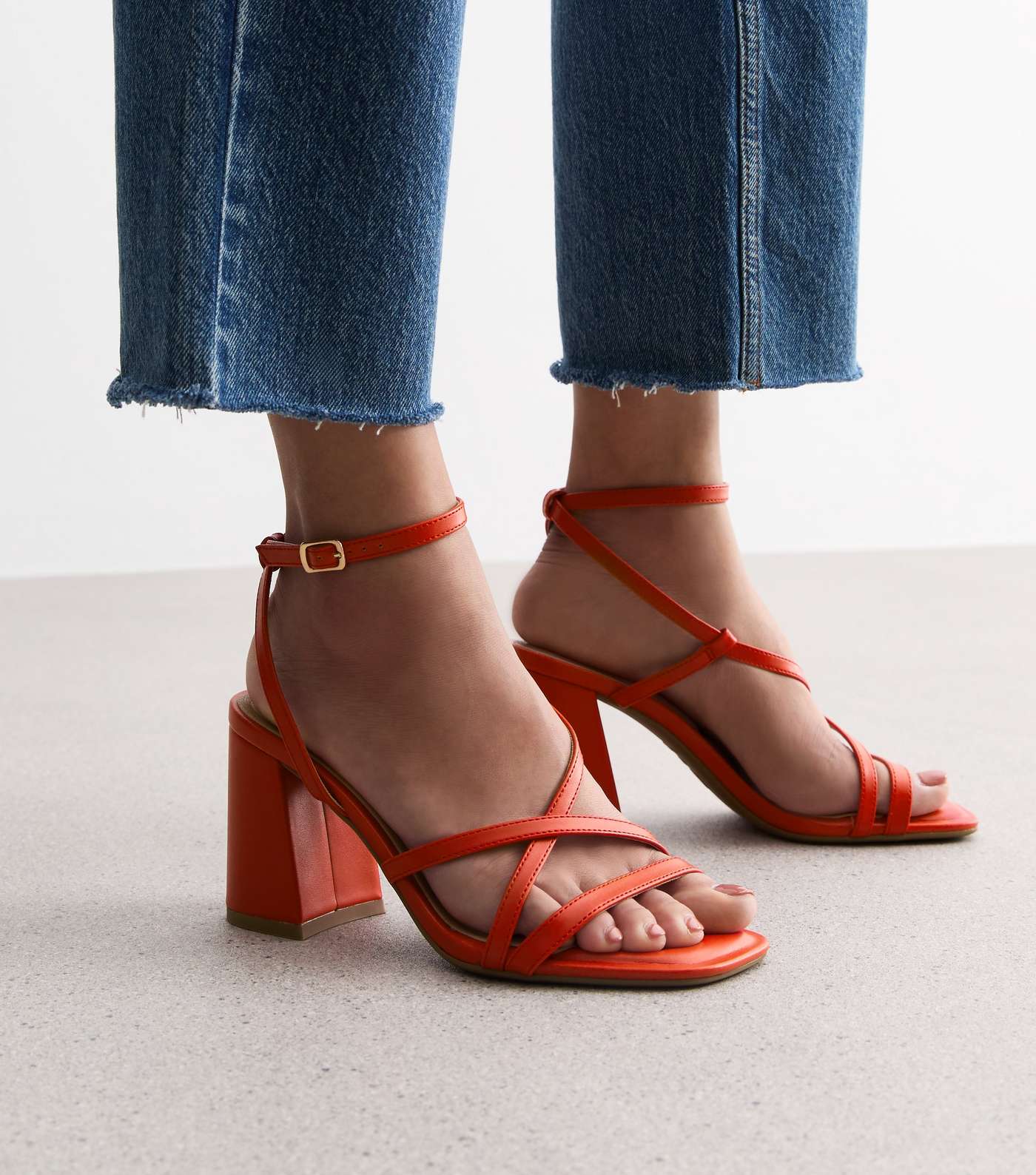 Orange Strappy Block Heel Sandals Image 2