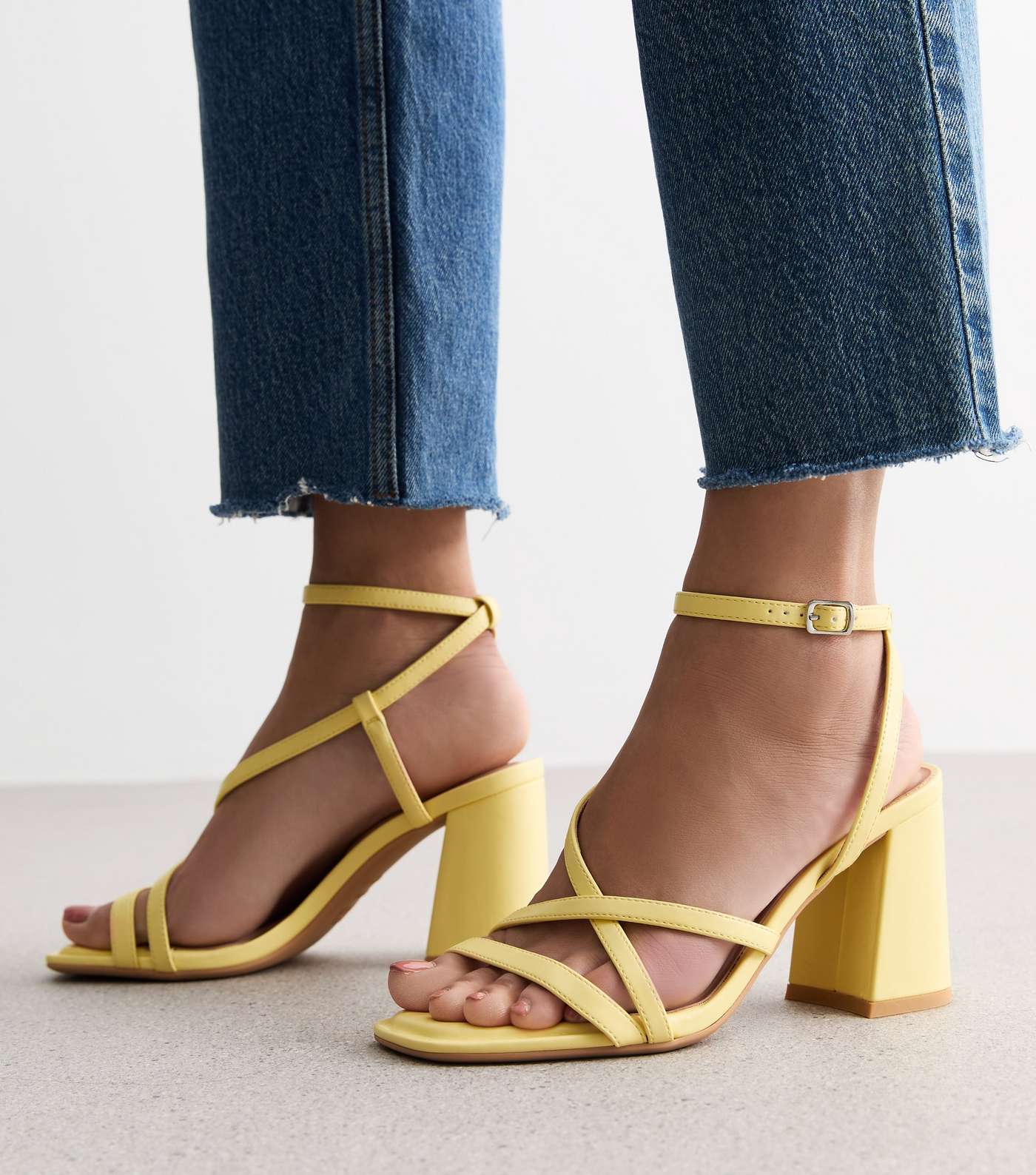 Yellow Strappy Block Heel Sandals Image 2