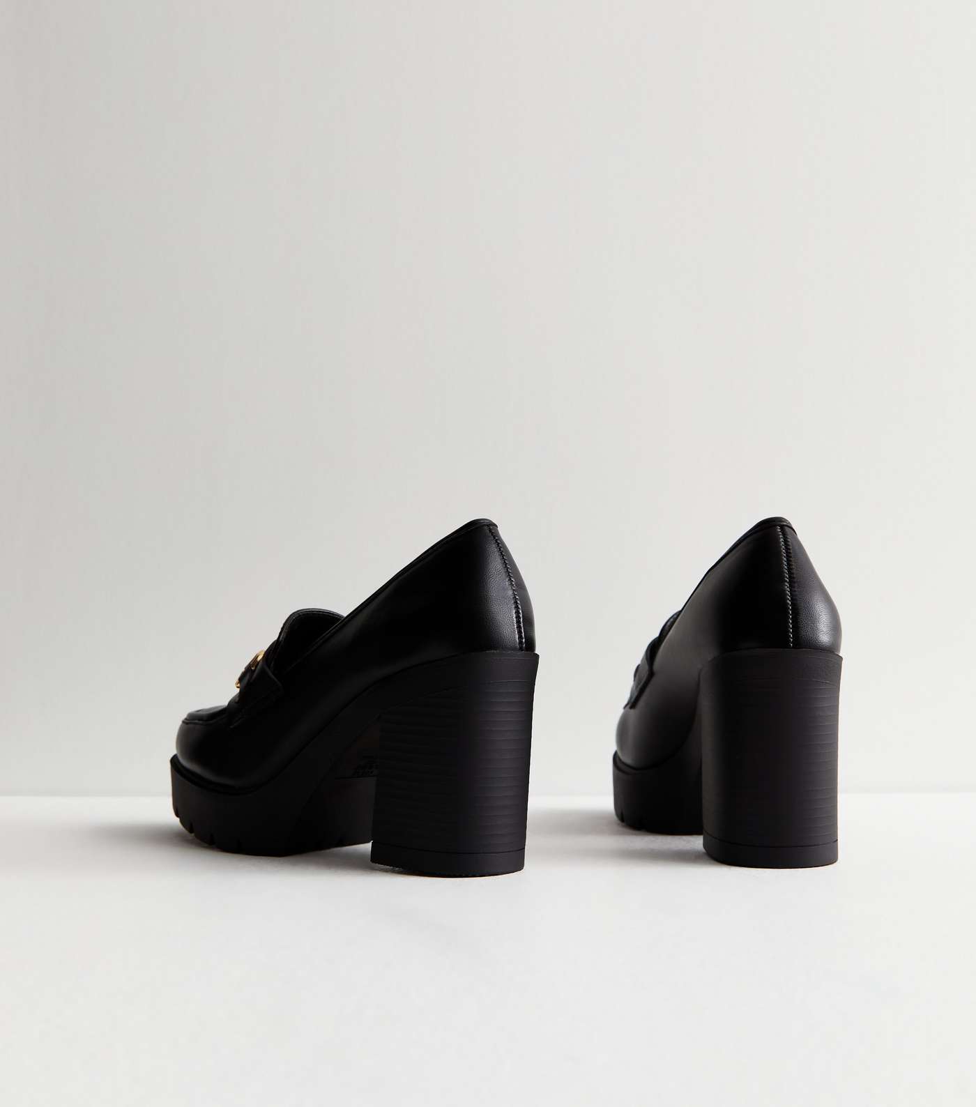 Black Leather-Look Chunky Block Heel Loafers Image 5