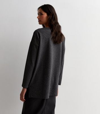 Dark Grey Fine Knit V Neck Long Sleeve Top | New Look