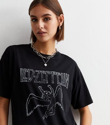 Black Cotton Led Zeppelin Logo T-Shirt | New Look