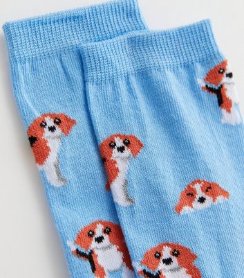 Bright Blue Beagle Print Socks New Look