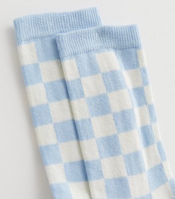 Blue Checkerboard Print Socks New Look