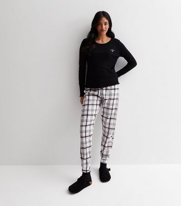 Black Cotton Trouser Pyjama Set with Check Print New Look