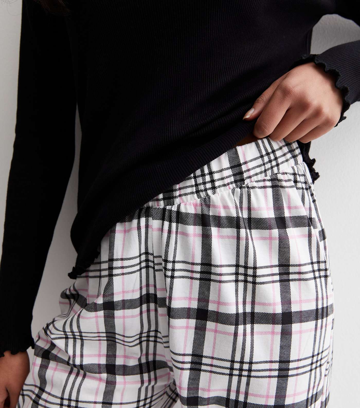 Black Cotton Trouser Pyjama Set with Check Print Image 3