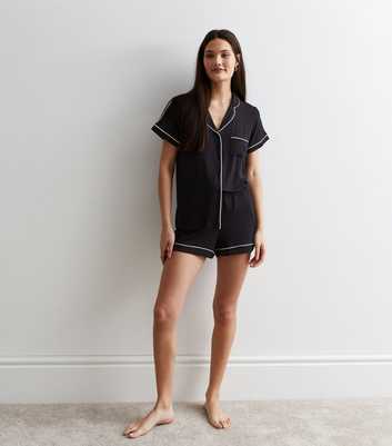 Black Short Pyjamas with Piping Trim