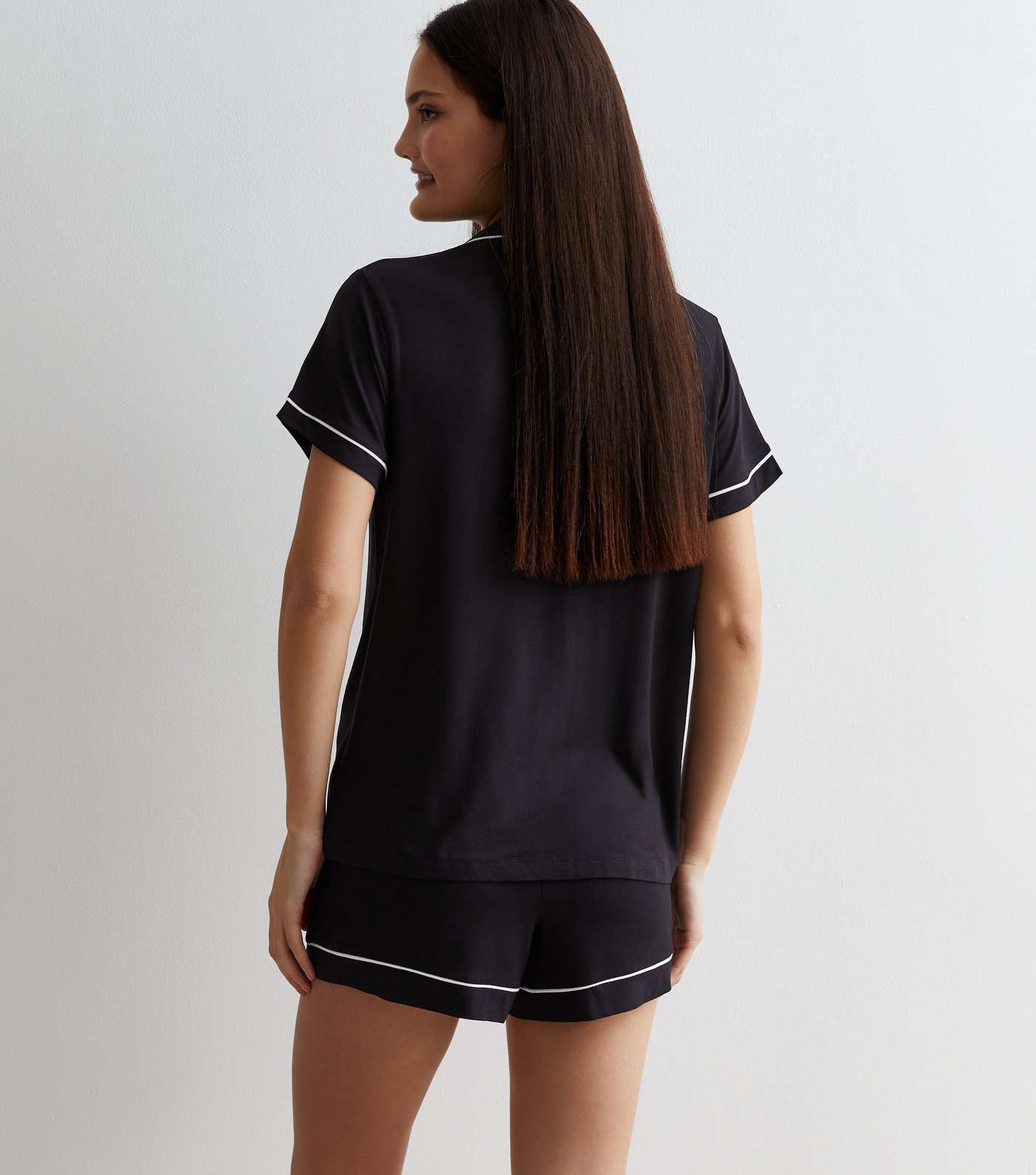 Black Short Pyjamas with Piping Trim Image 4