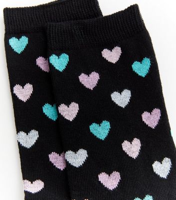 Black Multicoloured Heart Print Socks New Look