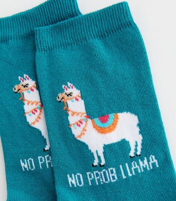 Dark Green No Prob Llama Logo Socks New Look