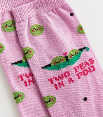 Lilac Two Peas in a Pod Logo Socks New Look