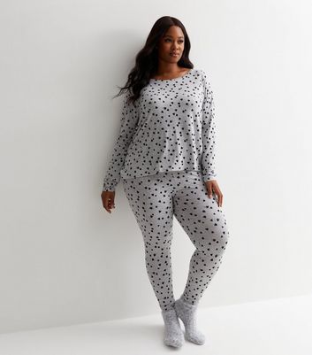 Women's Plus Tonal Heart Print Top & Leggings Pyjama Set