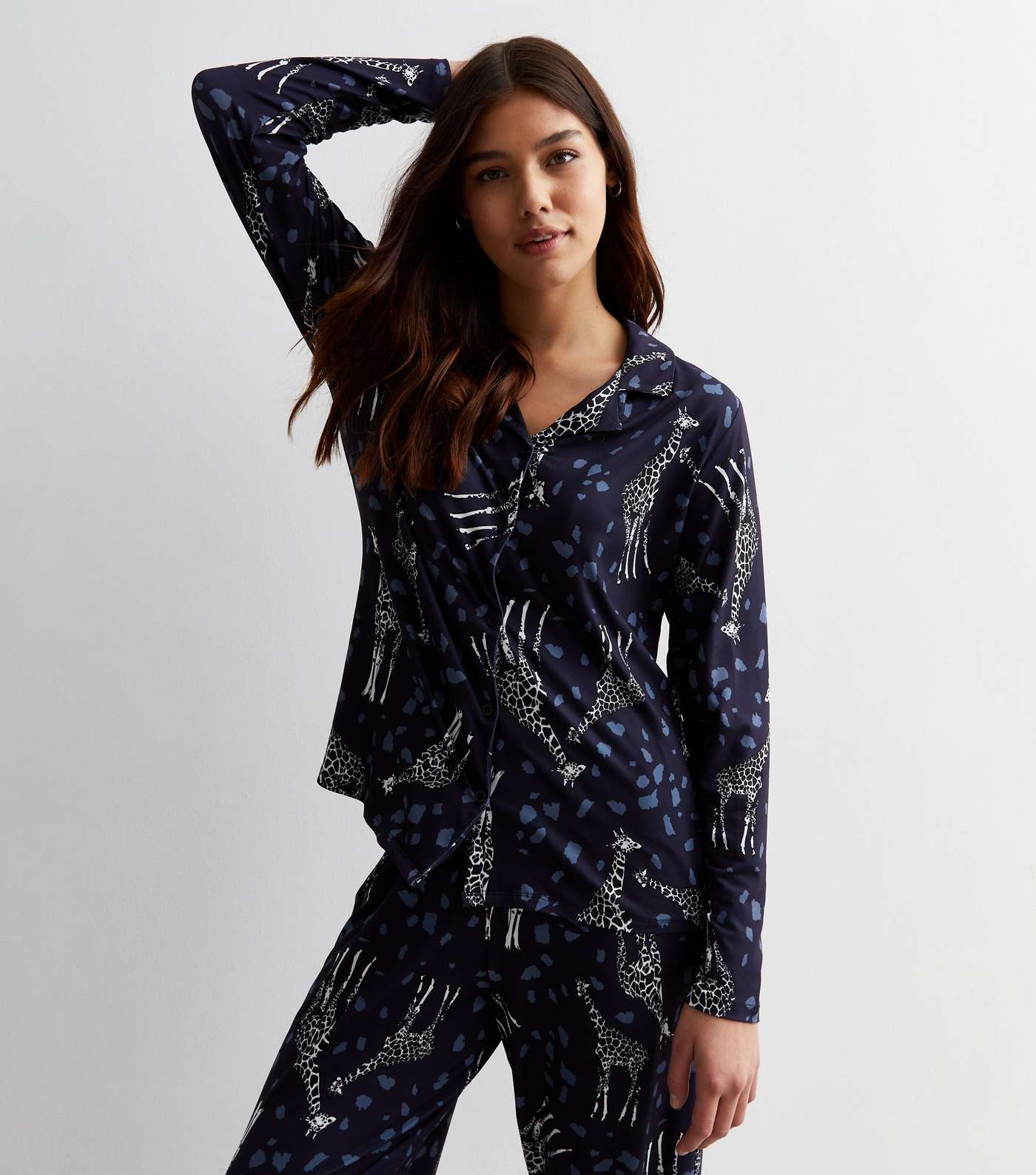 Tall Blue Trouser Pyjama Set with Giraffe Print Image 2