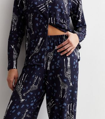 Tall Blue Trouser Pyjama Set with Giraffe Print New Look