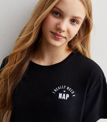 Girls Black Cotton Short Pyjama Set with Nap Logo New Look