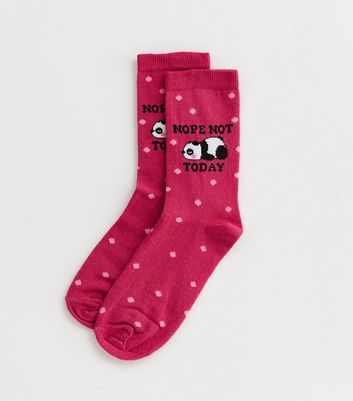 Bright Pink Nope Not Today Panda Socks New Look
