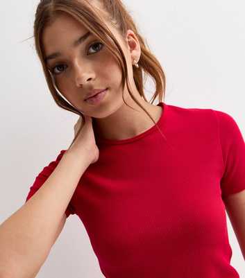 Girls Red Ribbed Sports Top