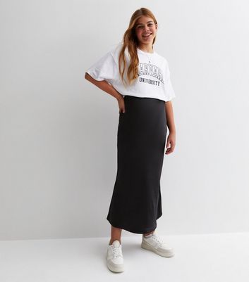 Girls Black Satin Midaxi Skirt | New Look