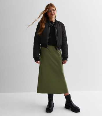 Girls Olive Satin Midaxi Skirt