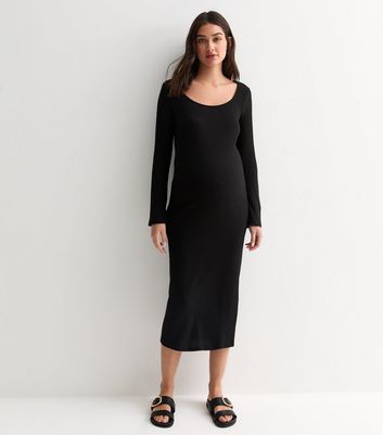 Maternity Black Ribbed Jersey Scoop Midi Dress New Look