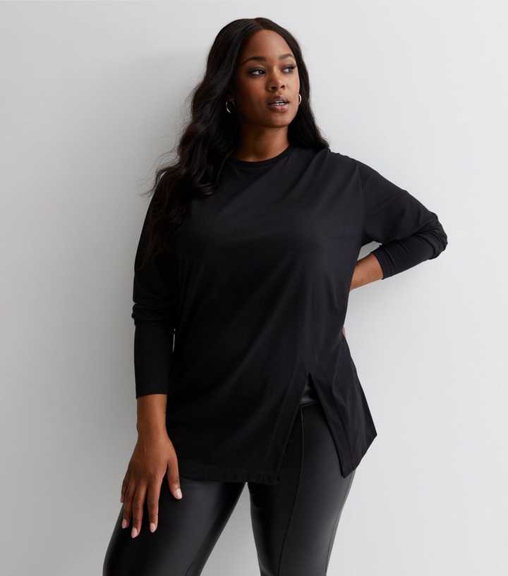 black long sleeve cotton women's t shirts