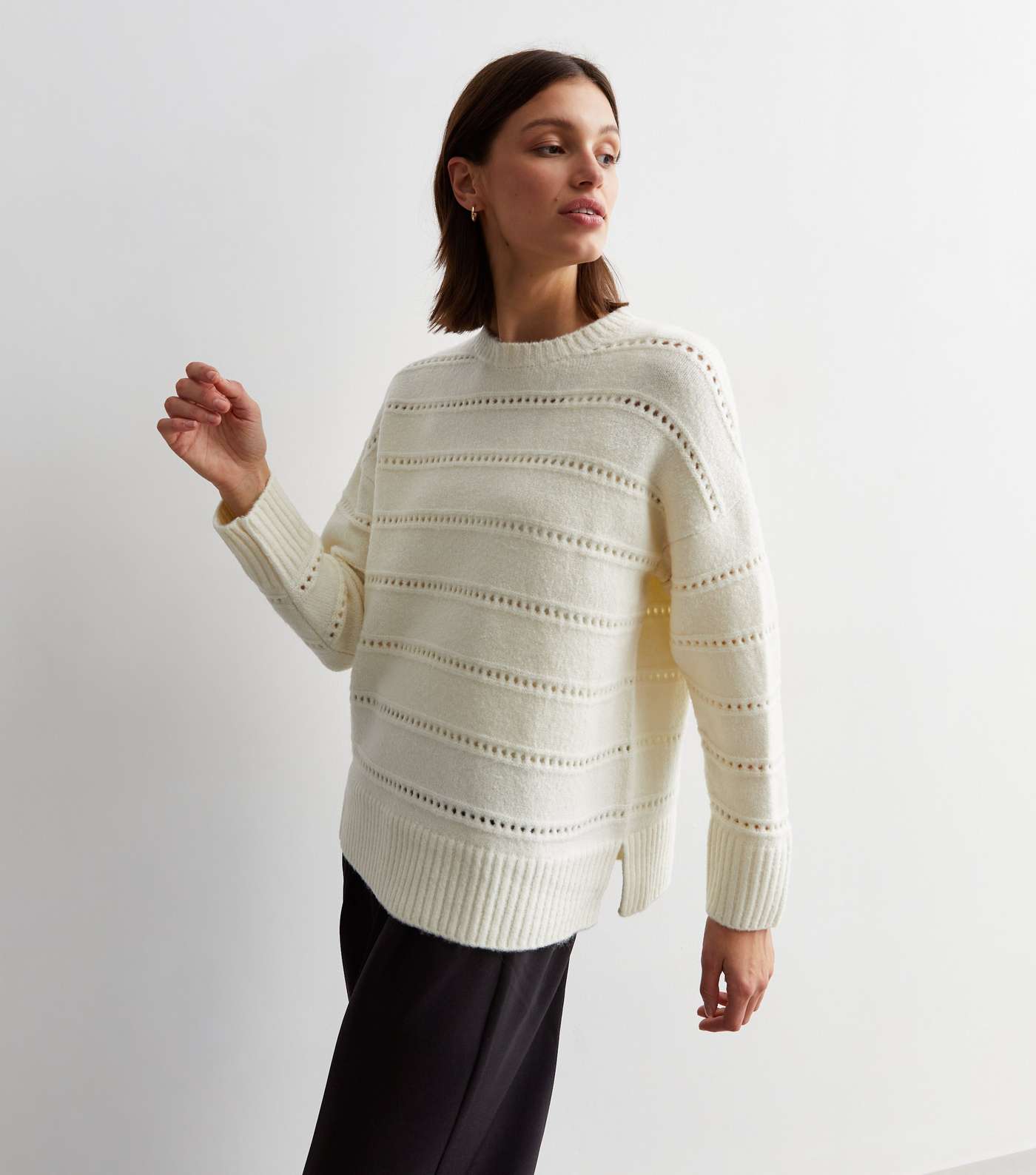Off White Mesh Stitch Knit Long Sleeve Jumper Image 2