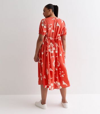 Curves Red Floral Print Midi Dress New Look