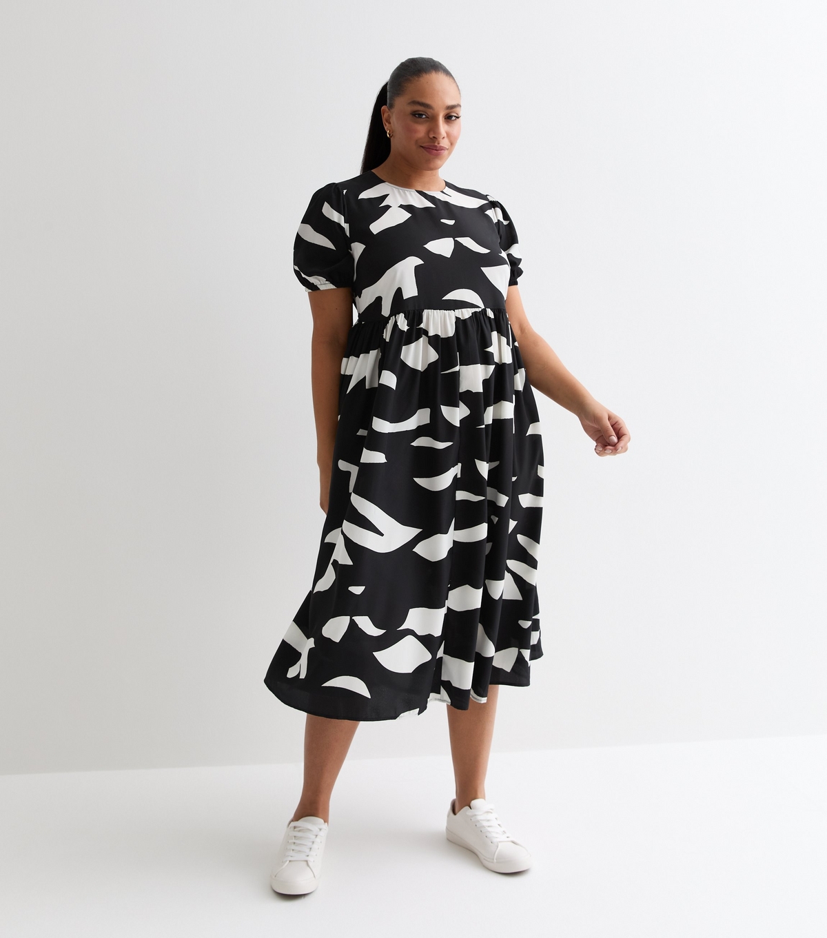 Women's Plus Size Black Abstract Print Midi Dress Curves New Look