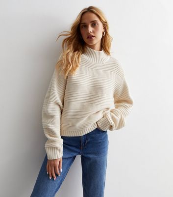 Off White Chunky Knit High Neck Jumper New Look